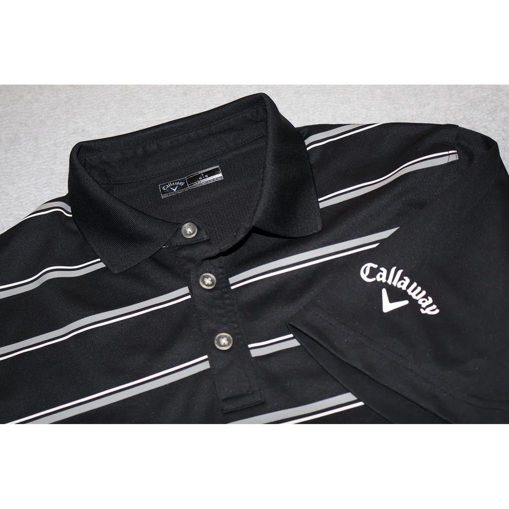 Callaway Polo Mens Large Black Striped Short Sleeve Golf Shirt Performance